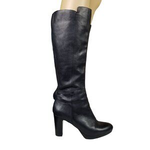 Nine West Padillao Black Leather Tall Block Heel Platform Boots Size 7 m
